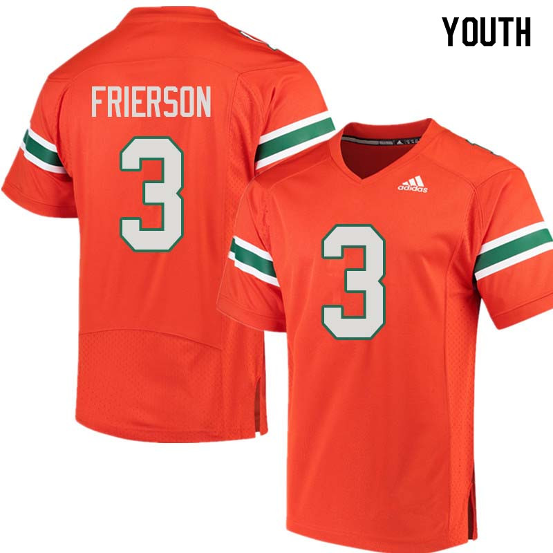 Youth Miami Hurricanes #3 Gilbert Frierson College Football Jerseys Sale-Orange - Click Image to Close